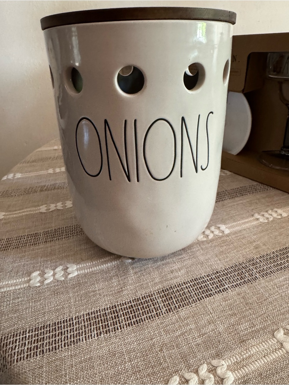 Rae Dunn Cream Onion Storage Crock with Vent Holes